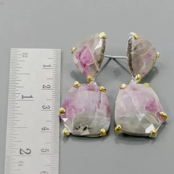 Sterling LARGE rare pink & gray Agate Earrings